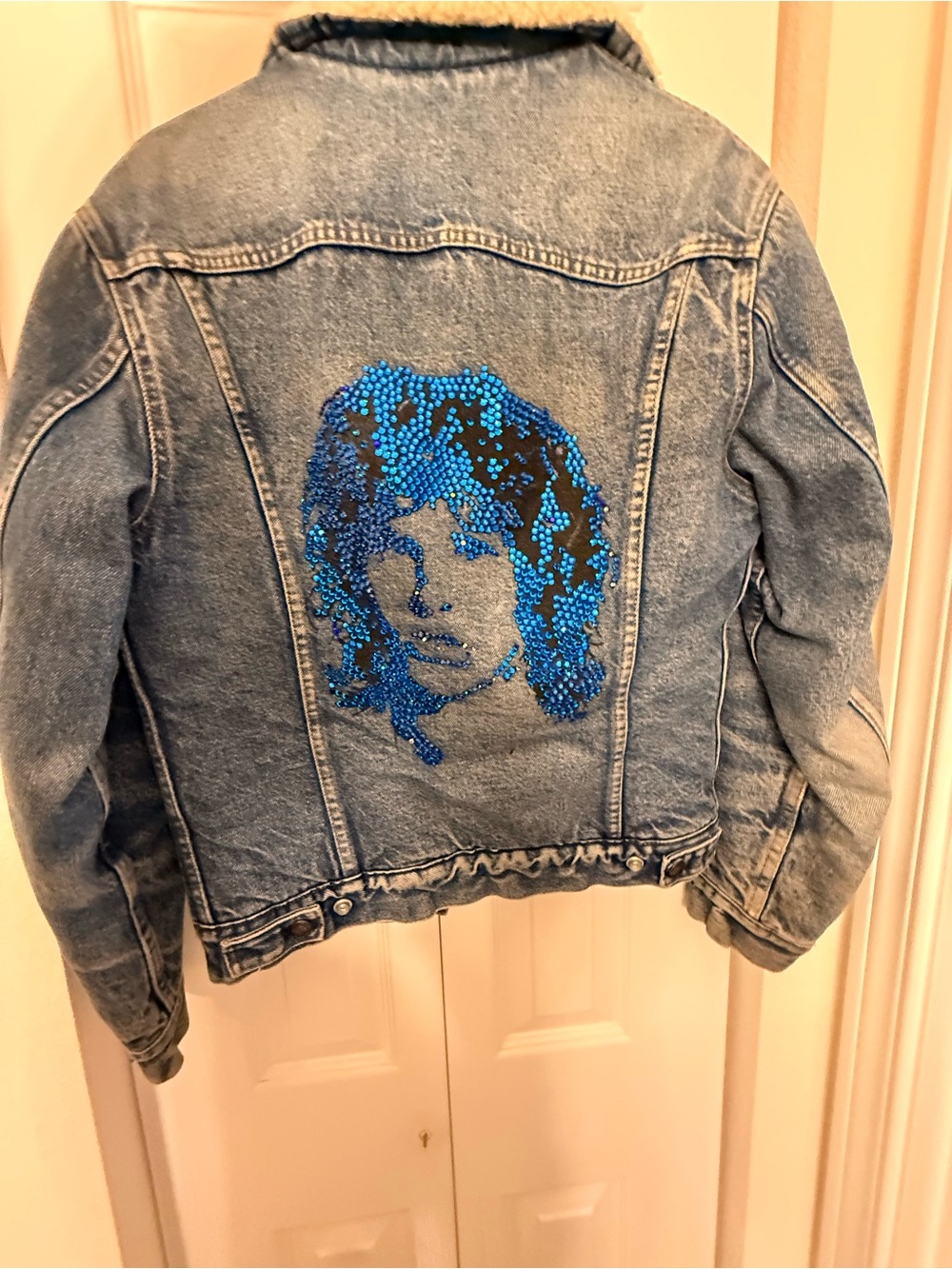 Levi's Blue Denim Jacket with Sequined Portrait size small.